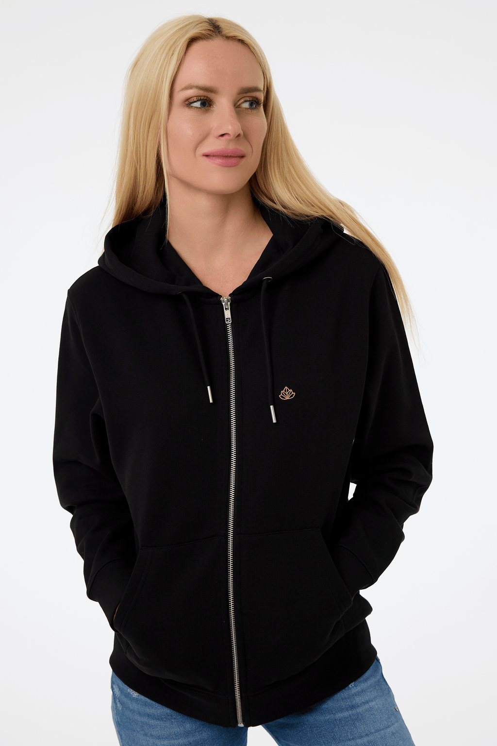 Dámská mikina na zip s kapucí z bio bavlny | Move - Premium Basics