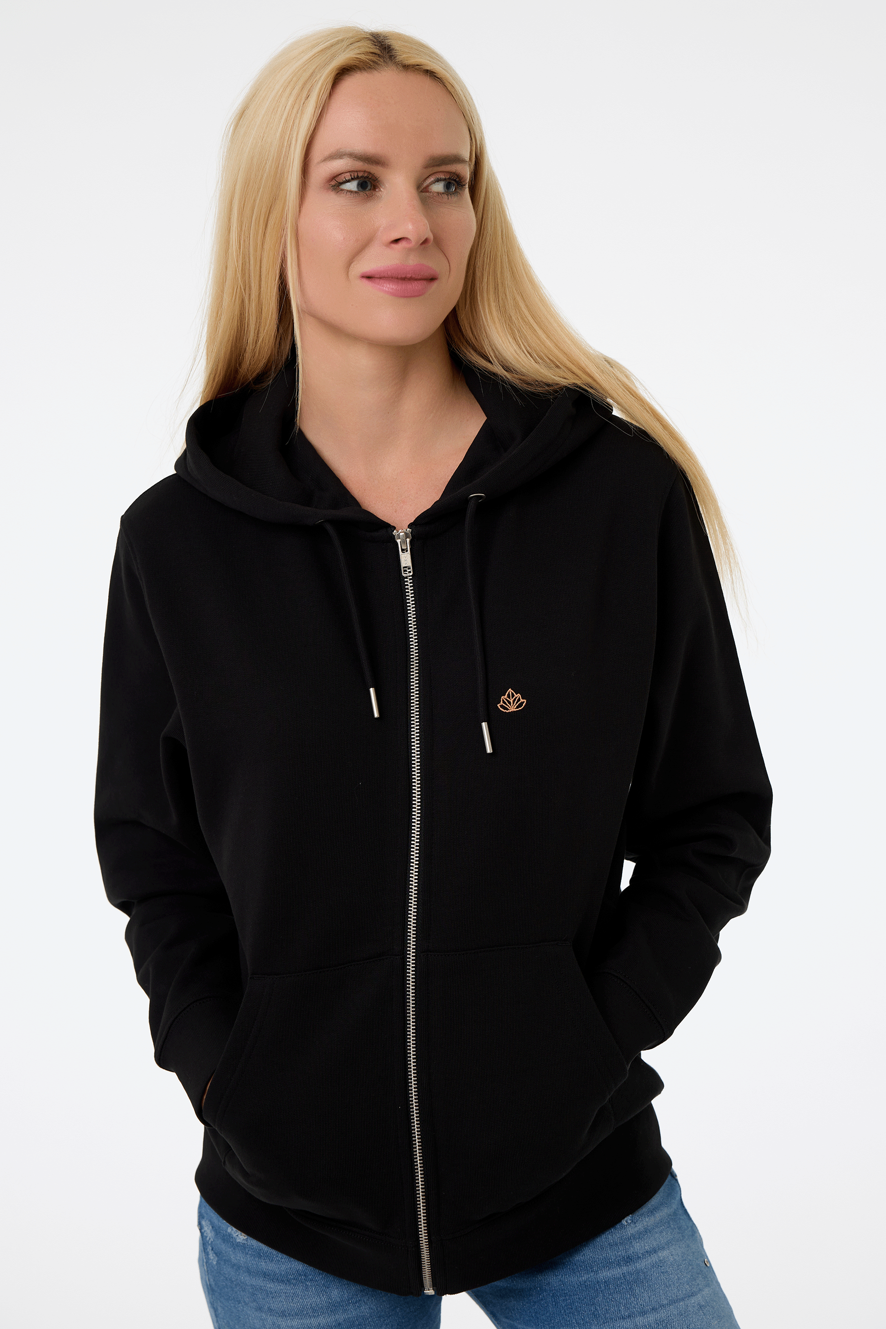 Dámská mikina na zip s kapucí z bio bavlny | Move - Premium Basics