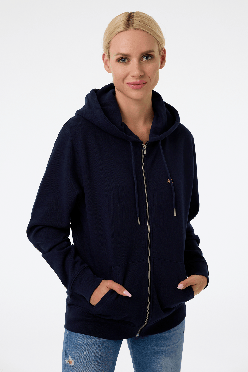 Dámská mikina na zip s kapucí z bio bavlny | Move - Premium Basics