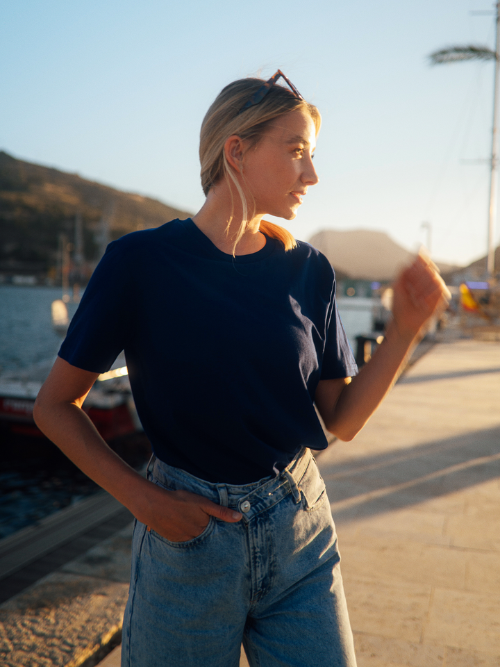 3 paketi - Ženska osnovna majica s kratkimi rokavi Essential | mornarsko modra