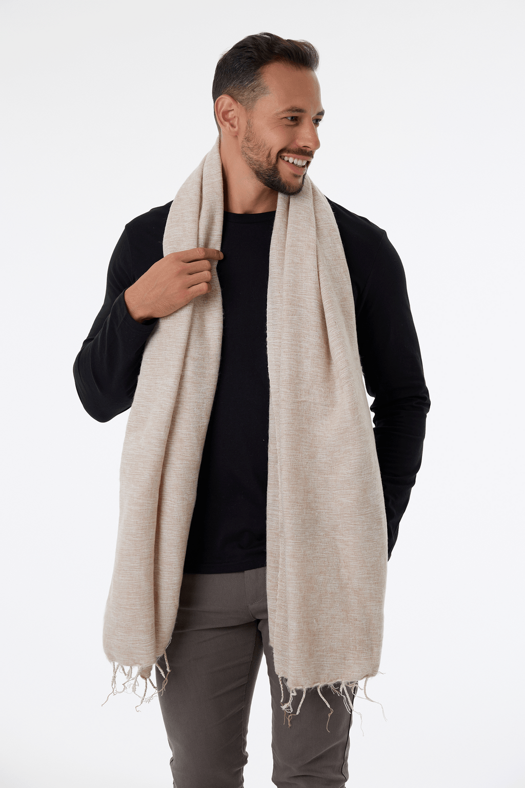 Ručně tkaná maxi šála z jačí vlny - Premium Basics