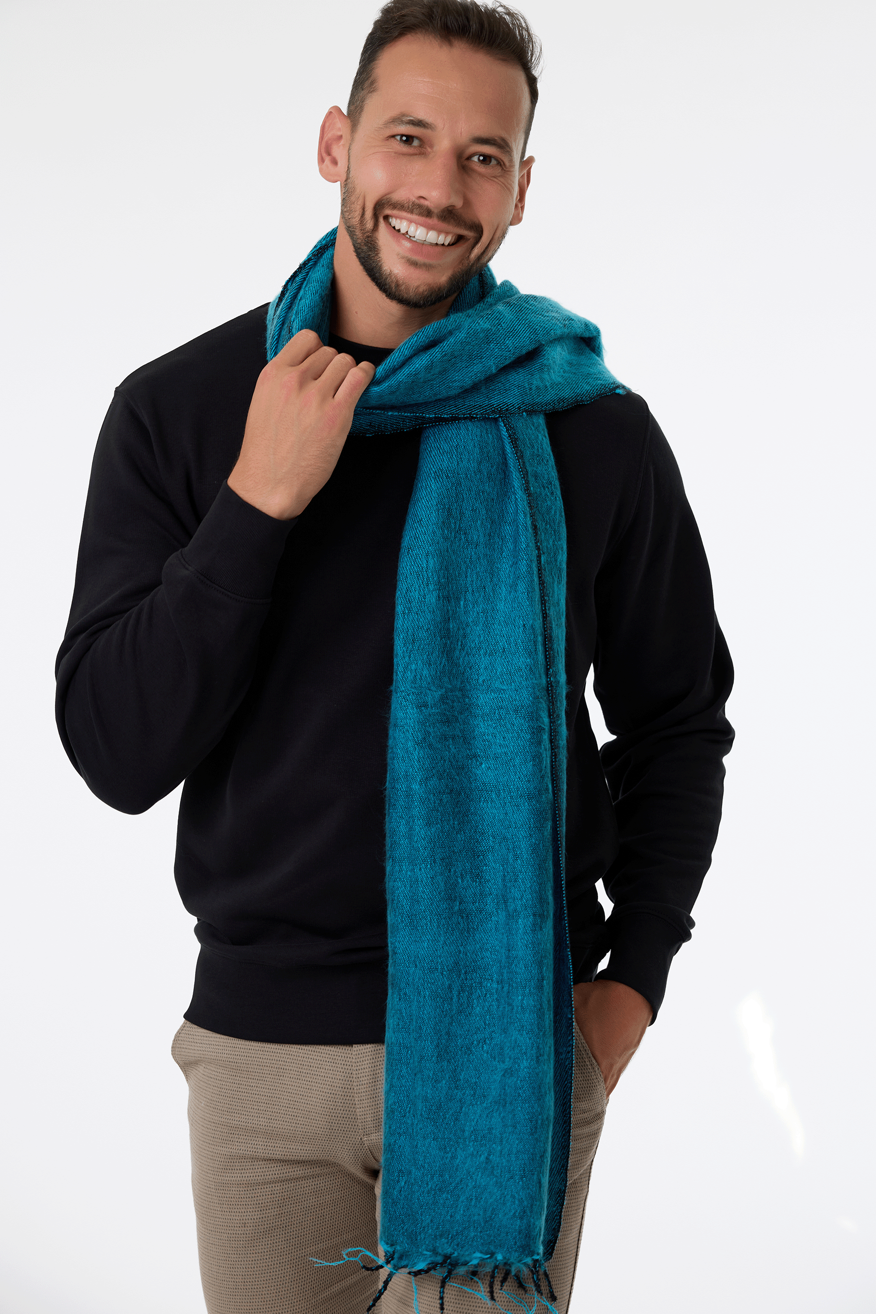 Ručně tkaná maxi šála z jačí vlny - Premium Basics