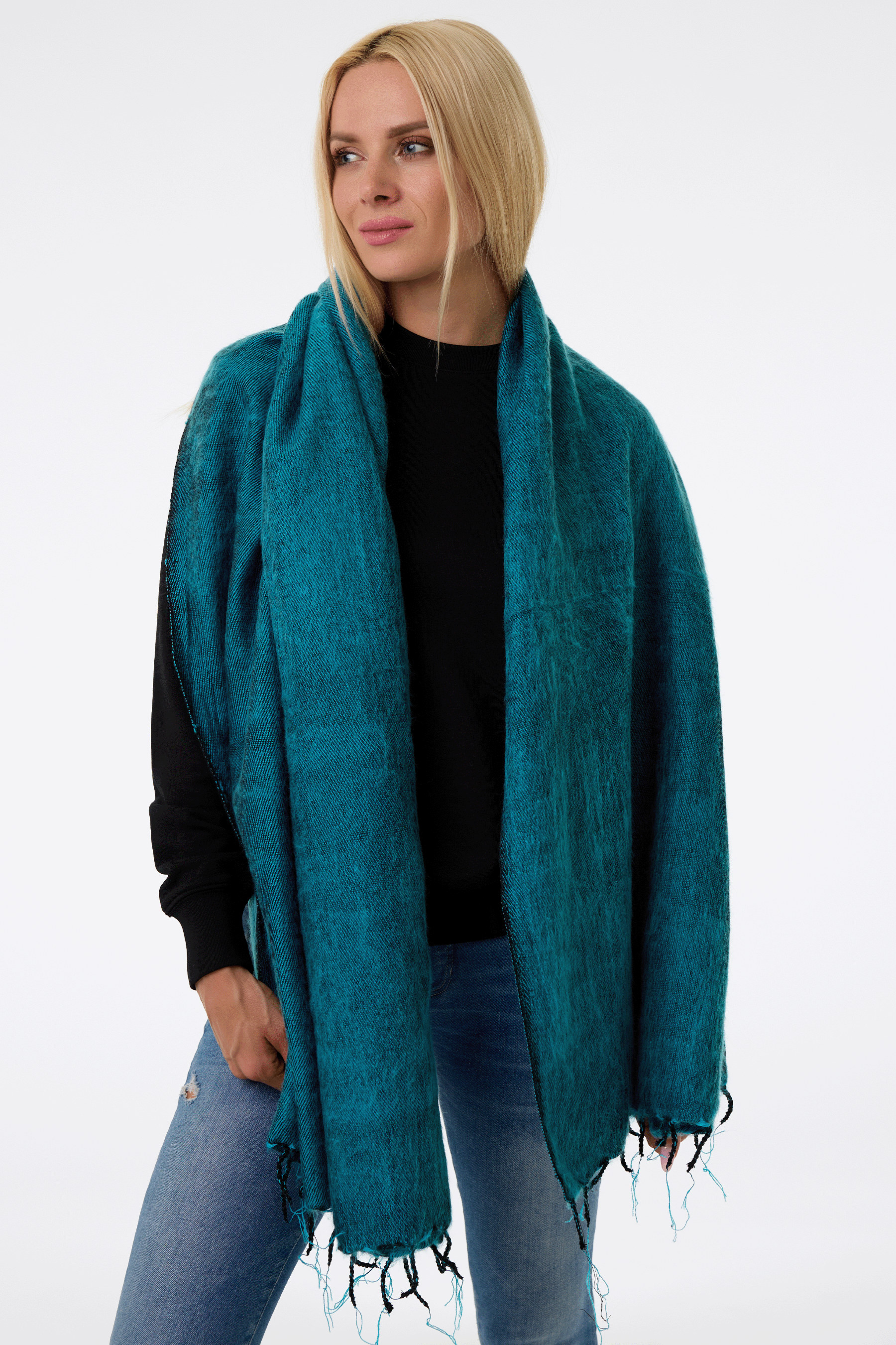 Ručně tkaná maxi šála z jačí vlny