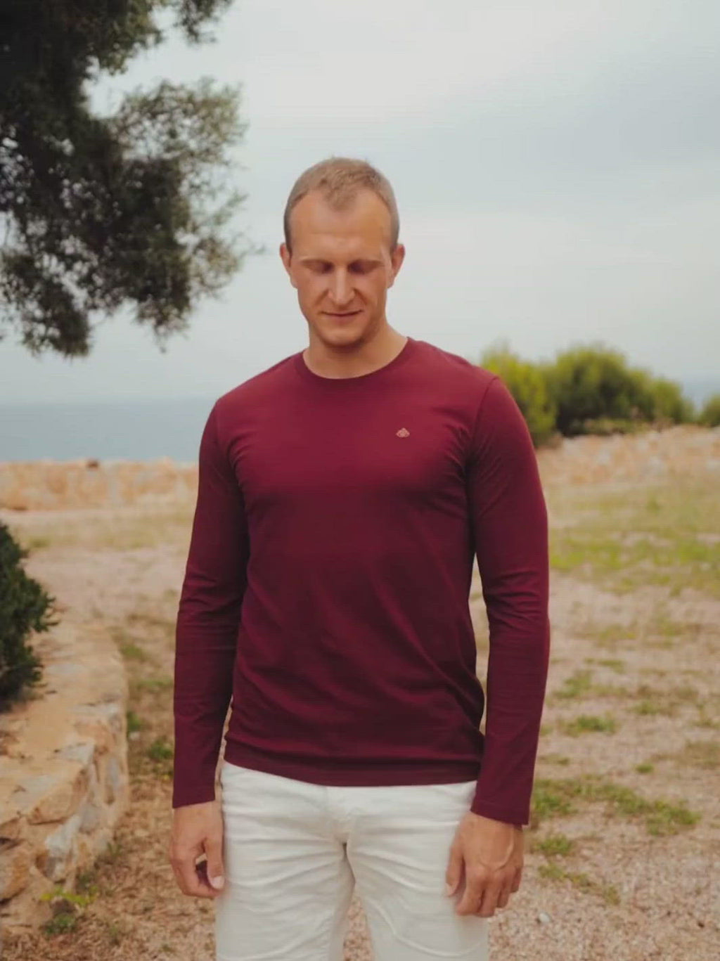 Teide pánské tričko s dlouhým rukávem z biobavlny s kulatým výstřihem vínové muž si upravuje tričko s dlouhým rukávem